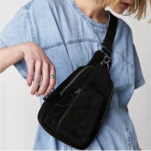 Free People Hudson Sling Bag - Black Suede